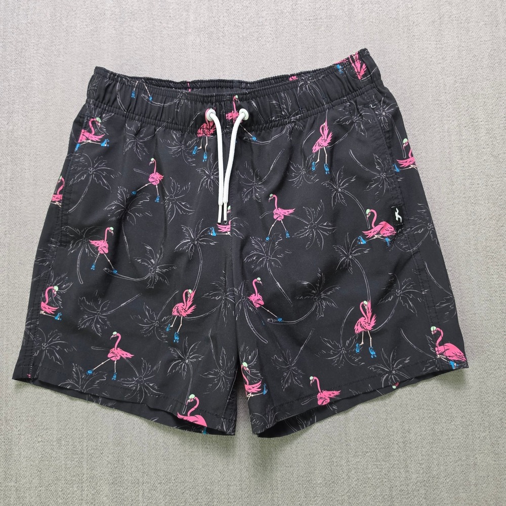 Hollister Swim Trunks Men XS Black Flamingo Roller Skate 4-Way Stretch Shorts